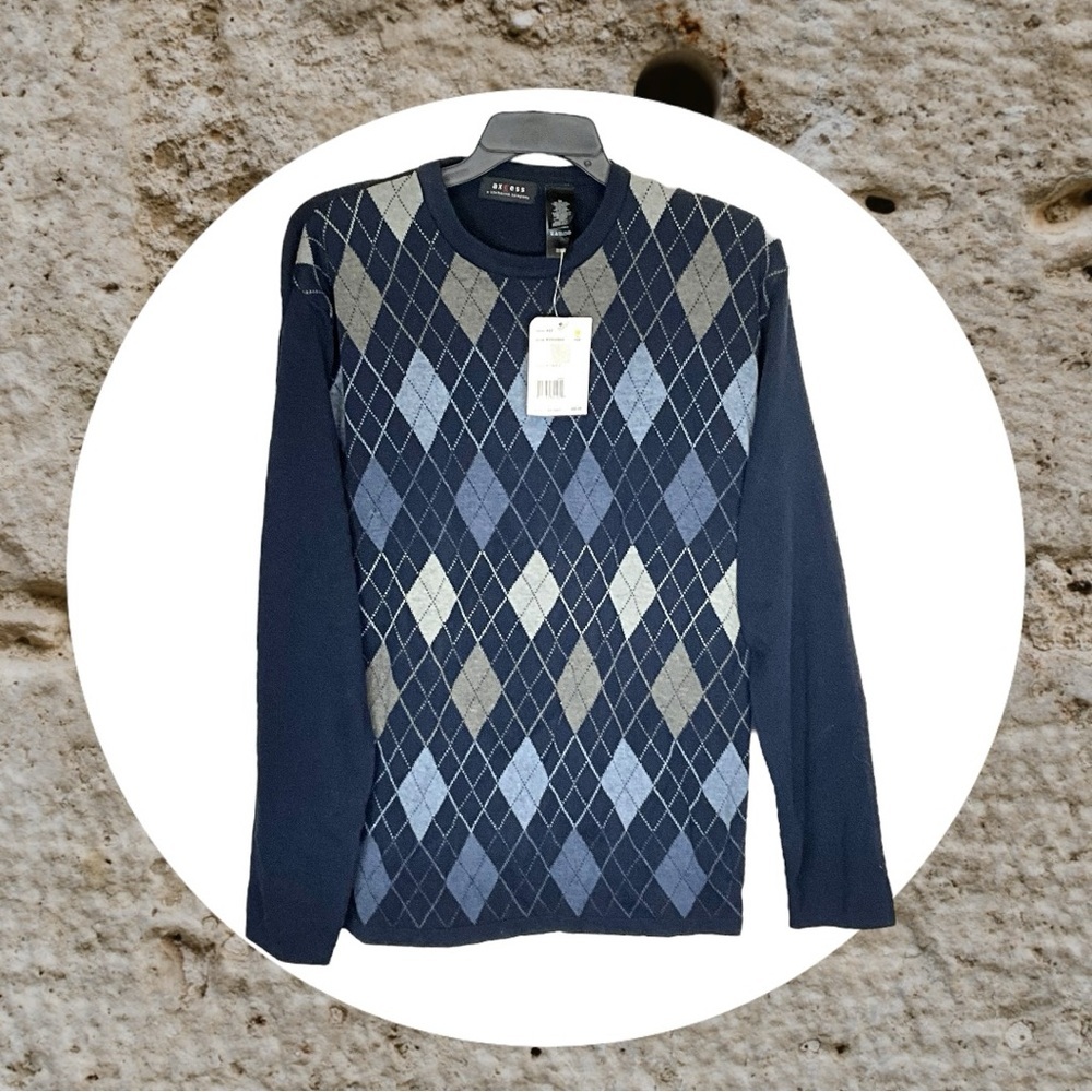 Axcess New w Tags Navy Blue Gray Argyle Sweater Men Medium